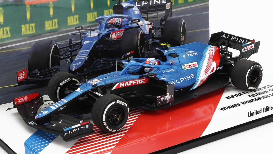 MINICHAMPS - 1/43 - RENAULT - F1 A521 RENAULT E-TECH 20B TEAM ALPINE N 31 WINNER HUNGARY GP 2021 ESTEBAN OCON - BLUE MET RED WHITE