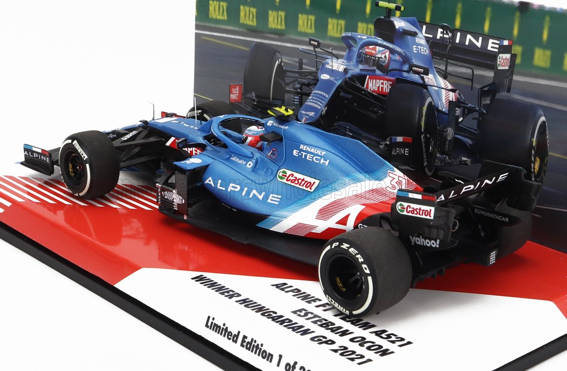 MINICHAMPS - 1/43 - RENAULT - F1 A521 RENAULT E-TECH 20B TEAM ALPINE N 31 WINNER HUNGARY GP 2021 ESTEBAN OCON - BLUE MET RED WHITE