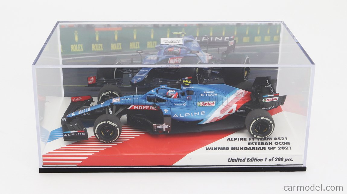 MINICHAMPS - 1/43 - RENAULT - F1 A521 RENAULT E-TECH 20B TEAM ALPINE N 31 WINNER HUNGARY GP 2021 ESTEBAN OCON - BLUE MET RED WHITE