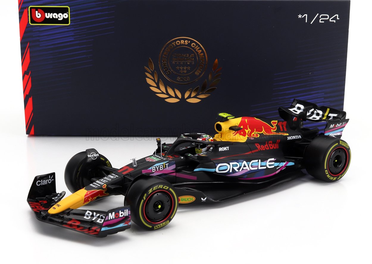 BURAGO - 1/24 - RED BULL - F1 RB19 TEAM ORACLE RED BULL RACING N 11 2nd MIAMI GP 2023 SERGIO PEREZ - WITH PILOT AND SHOWCASE - MATT BLUE