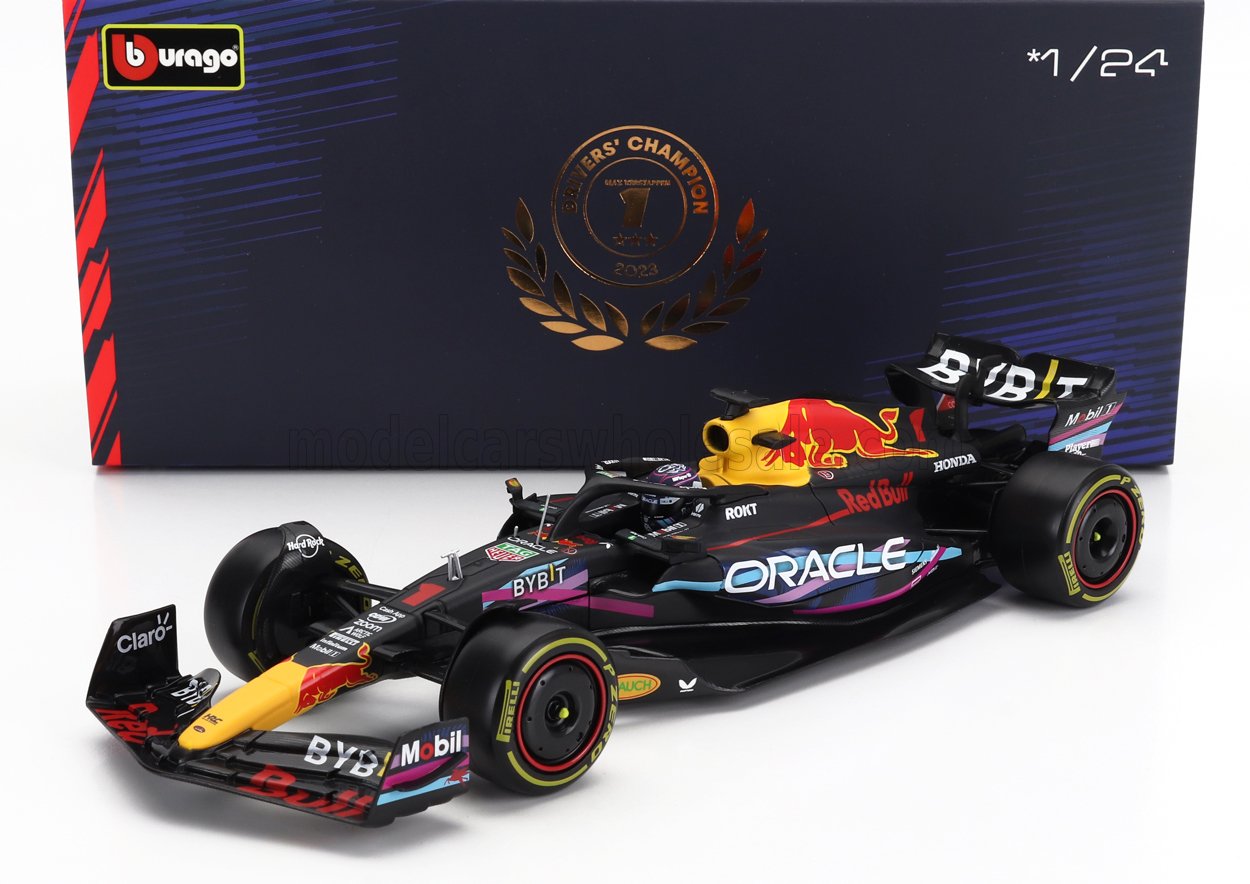 BURAGO - 1/24 - RED BULL - F1 RB19 TEAM ORACLE RED BULL RACING N 1 WORLD CHAMPION WINNER MIAMI GP 2023 MAX VERSTAPPEN - WITH PILOT AND SHOWCASE - MATT BLUE