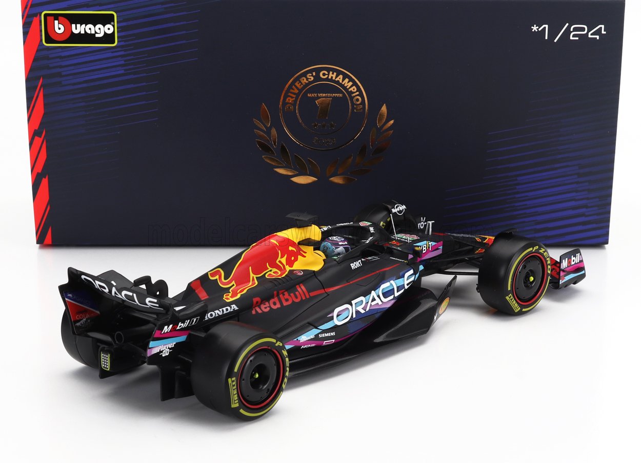 BURAGO - 1/24 - RED BULL - F1 RB19 TEAM ORACLE RED BULL RACING N 1 WORLD CHAMPION WINNER MIAMI GP 2023 MAX VERSTAPPEN - WITH PILOT AND SHOWCASE - MATT BLUE