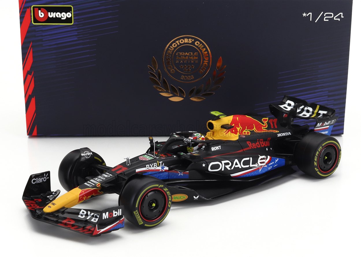 BURAGO - 1/24 - RED BULL - F1 RB19 TEAM ORACLE RED BULL RACING N 11 4th AUSTIN USA GP 2023 SERGIO PEREZ - WITH PILOT AND SHOWCASE - MATT BLUE