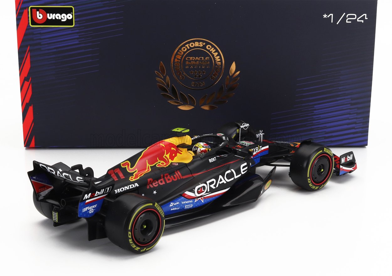 BURAGO - 1/24 - RED BULL - F1 RB19 TEAM ORACLE RED BULL RACING N 11 4th AUSTIN USA GP 2023 SERGIO PEREZ - WITH PILOT AND SHOWCASE - MATT BLUE