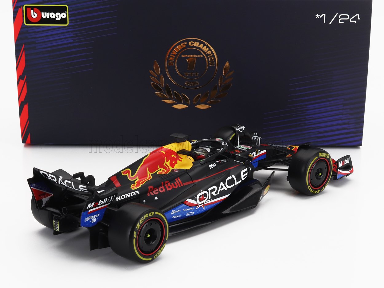 BURAGO - 1/24 - RED BULL - F1 RB19 TEAM ORACLE RED BULL RACING N 1 WORLD CHAMPION WINNER AUSTIN USA GP 2023 MAX VERSTAPPEN - WITH PILOT AND SHOWCASE - MATT BLUE