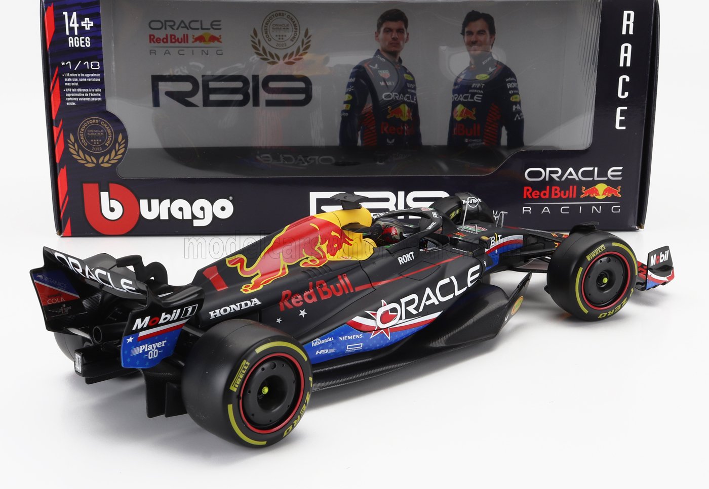 BURAGO - 1/18 - RED BULL - F1 RB19 TEAM ORACLE RED BULL RACING N 1 WORLD CHAMPION WINNER AUSTIN USA GP 2023 MAX VERSTAPPEN - MATT BLUE