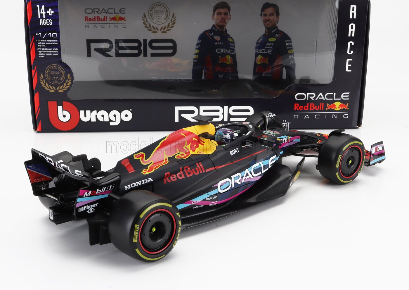 BURAGO - 1/18 - RED BULL - F1 RB19 TEAM ORACLE RED BULL RACING N 1 WORLD CHAMPION WINNER MIAMI GP 2023 MAX VERSTAPPEN - MATT BLUE