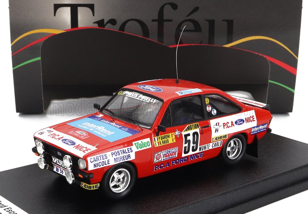 TROFEU - 1/43 - FORD ENGLAND - ESCORT MKII RS2000 (night version) N 59 RALLY MONTECARLO 1982 C.BARONI - R.BAUD - RED