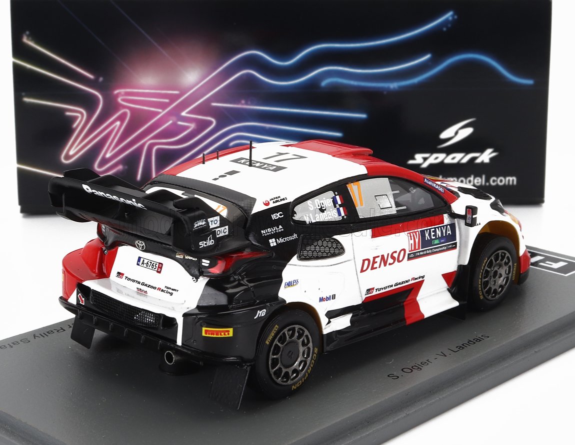 SPARK-MODEL - 1/43 - TOYOTA - YARIS GR HYBRID RALLY1 TEAM TOYOTA GAZOO RACING WRT N 17 WINNER RALLY SAFARI 2023 SEBASTIAN OGIER - VINCENT LANDAIS - WHITE RED BLACK