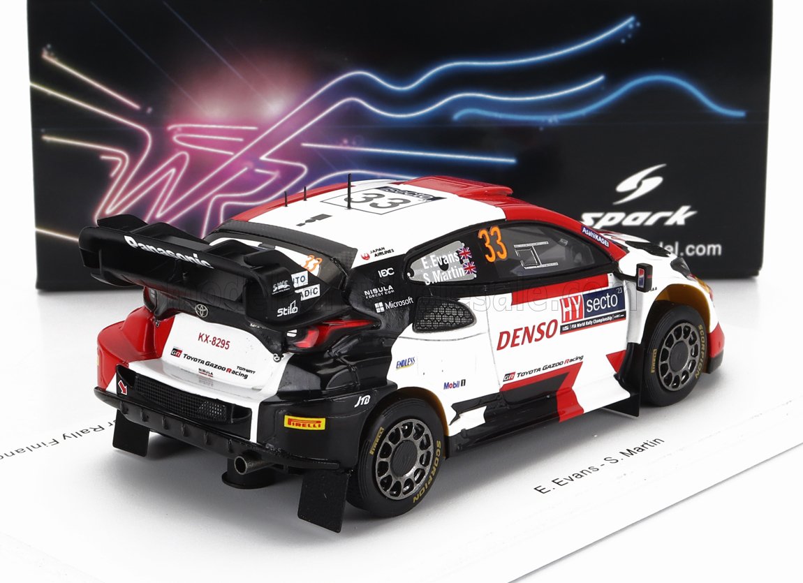 SPARK-MODEL - 1/43 - TOYOTA - YARIS GR HYBRID RALLY1 TEAM TOYOTA GAZOO RACING WRT N 33 WINNER RALLY FINLAND 2023 ELFYN EVANS - SCOTT MARTIN - WHITE RED BLACK