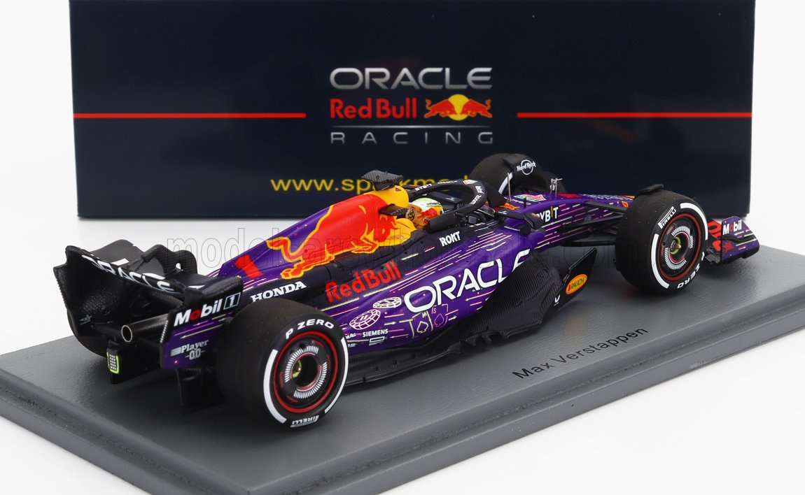 SPARK-MODEL - 1/43 - RED BULL - F1 RB19 TEAM ORACLE RED BULL RACING N 1 WORLD CHAMPION WINNER LAS VEGAS USA GP 2023 MAX VERSTAPPEN - PURPLE YELLOW RED