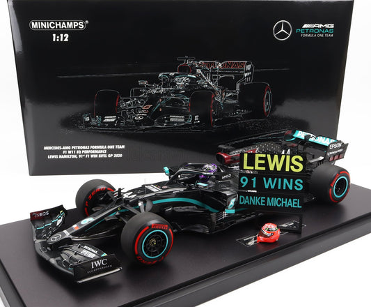 MINICHAMPS - MERCEDES GP - F1 W11 EQ PERFORMANCE TEAM AMG PETRONAS MOTORSPORT N 44 WORLD CHAMPION WINNER EIFEL GP (91st WIN) LEWIS HAMILTON 2020 - WITH MICHAEL SCHUMACHER HELMET AND PIT BOARD - CON VETRINA - WITH SHOWCASE