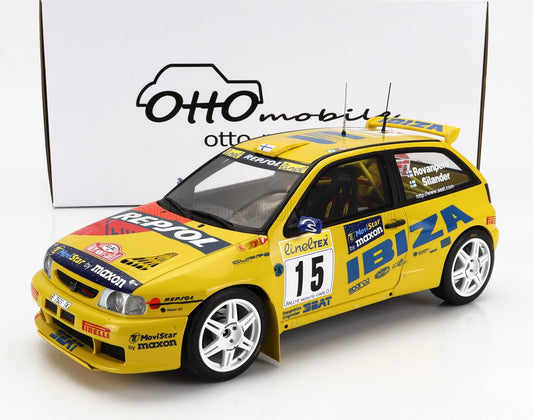 OTTO-MOBILE - 1/18 - SEAT - IBIZA GTi 16V EVO2 TEAM REPSOL N 15 RALLY MONTECARLO 1998 HARRI ROVANPERA - VOITTO SILANDER - YELLOW