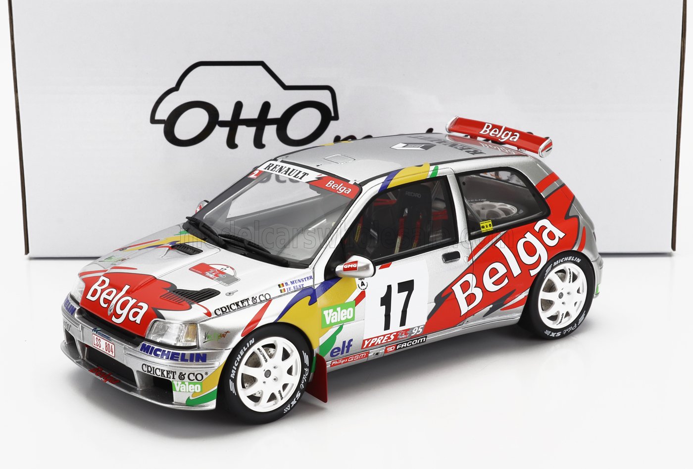 OTTO-MOBILE - 1/18 - RENAULT - CLIO MAXI TEAM BELGA N 17 RALLY YPRES 1995 BERNARD MUNSTER - JEAN FRANCOIS ELST - SILVER RED