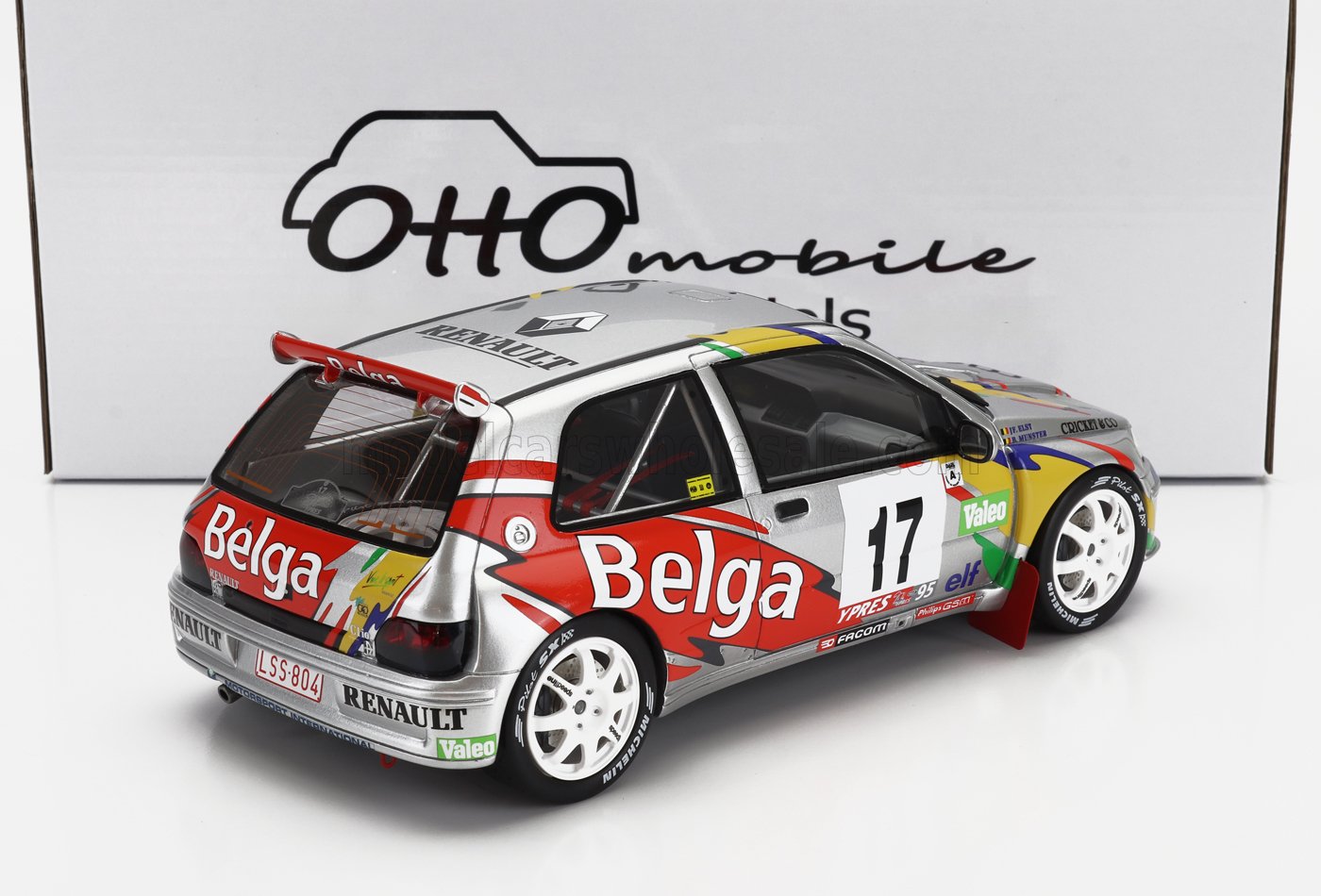 OTTO-MOBILE - 1/18 - RENAULT - CLIO MAXI TEAM BELGA N 17 RALLY YPRES 1995 BERNARD MUNSTER - JEAN FRANCOIS ELST - SILVER RED