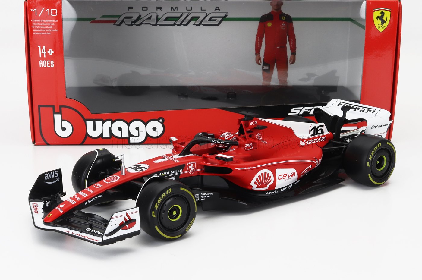 BURAGO - 1/18 FERRARI - F1 SF-23 TEAM SCUDERIA FERRARI N 16 LAS VEGAS USA GP 2023 CHARLES LECLERC