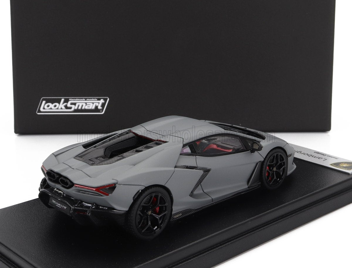 LOOKSMART - 1/43 - LAMBORGHINI - REVUELTO HYBRID 2023 - THE FIRST HPEV HIGH PERFORMANCE ELECTRIFIED VEHICLE - GRIGIO ACHESO - MATT GREY