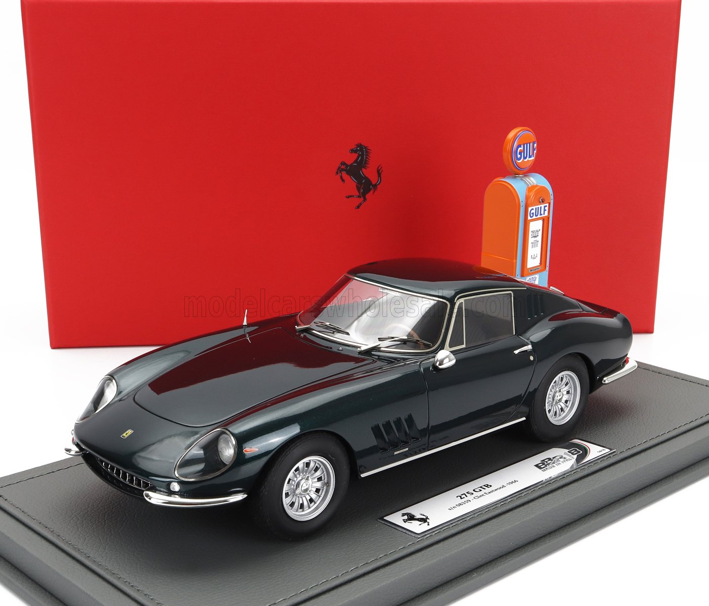 BBR-MODELS - FERRARI - 275 GTB S/N 08359 COUPE WITH 1966 - CON POMPA DI BENZINA - WITH GULF FUEL PUMP - PERSONAL CAR CLINT EASTWOOD - CON VETRINA - WITH SHOWCASE