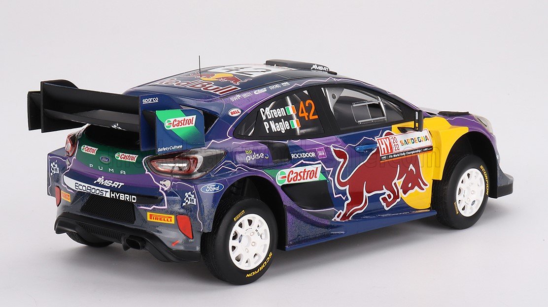 TRUESCALE - 1/18 - FORD ENGLAND - PUMA RALLY1 RED BULL TEAM M-SPORT FORD WRT N 42 5th RALLY ACROPOLIS 2022 CRAIG BREEN - PAUL NAGLE - PURPLE YELLOW BLACK