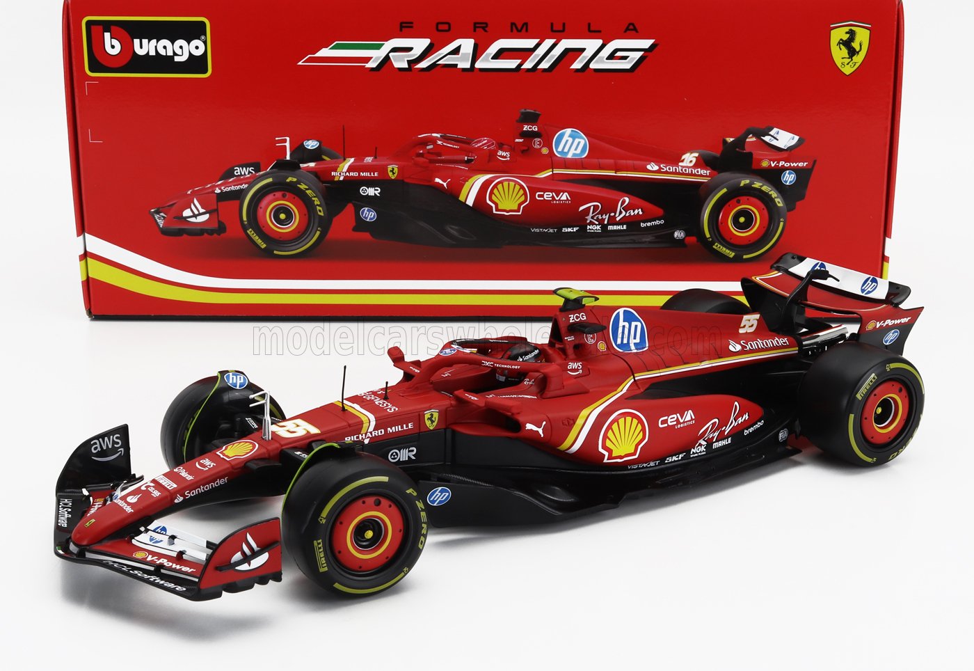 BURAGO - 1/18 - FERRARI - F1 SF-24 TEAM SCUDERIA FERRARI N 55 SEASON 2024 CARLOS SAINZ - RED BLACK