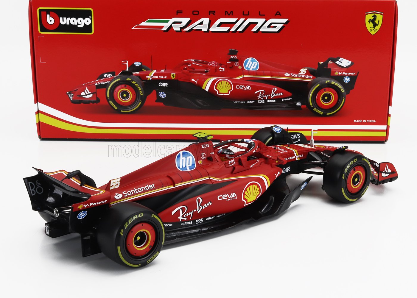 BURAGO - 1/18 - FERRARI - F1 SF-24 TEAM SCUDERIA FERRARI N 55 SEASON 2024 CARLOS SAINZ - RED BLACK