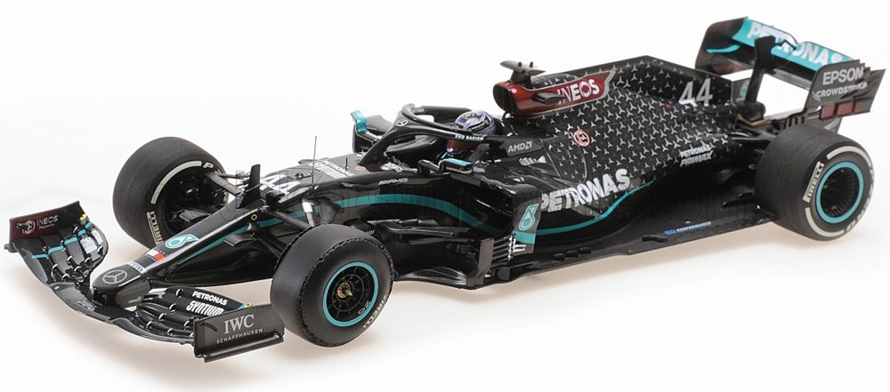 MINICHAMPS - MERCEDES GP - F1 W11 EQ PERFORMANCE TEAM AMG PETRONAS MOTORSPORT N 44 WORLD CHAMPION WINNER SILVERSTONE BRITISH GP (with flat tire) 2020 LEWIS HAMILTON