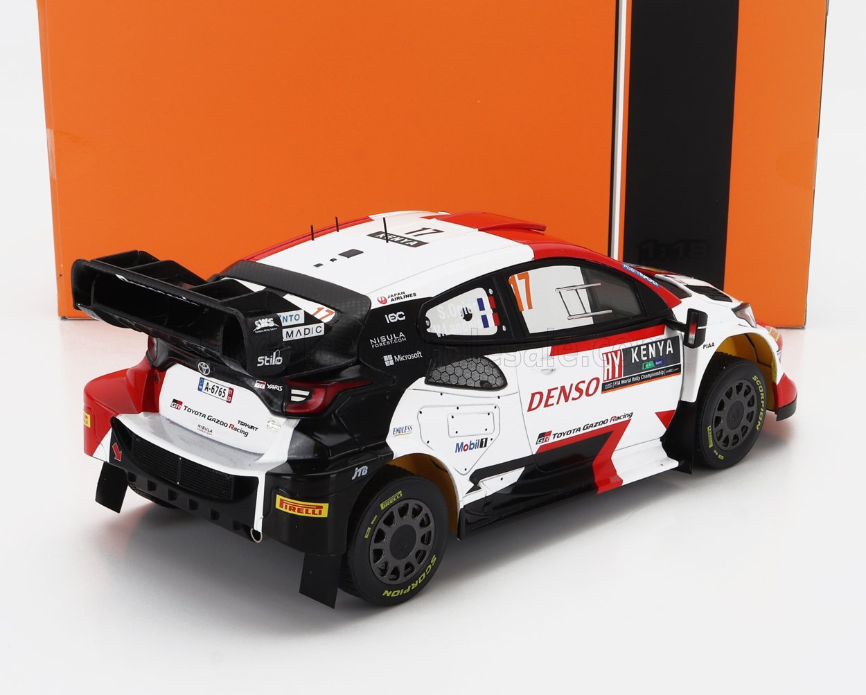 IXO-MODELS - 1/18 - TOYOTA - YARIS GR HYBRID RALLY1 TEAM TOYOTA GAZOO RACING WRT N 17 WINNER RALLY SAFARI 2023 SEBASTIAN OGIER - VINCENT LANDAIS - WHITE RED BLACK