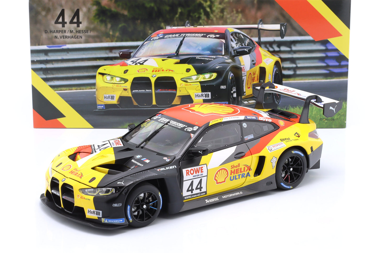 MINICHAMPS - 1/18 - BMW - 4-SERIES M4 GT3 TEAM BMW JUNIOR N 44 WINNER NLS 3 NURBURGRING ADAC RUNDSTRECKEN TROPHY 2023 DAN HARPER - MAX HESSE - NEIL VERHAGEN - YELLOW RED BLACK