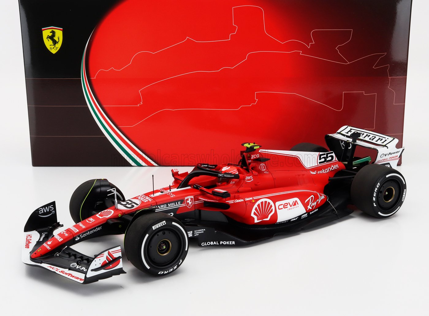 BBR-MODELS - 1/18 - FERRARI - F1 SF-23 TEAM SCUDERIA FERRARI N 55 LAS VEGAS USA GP 2023 CARLOS SAINZ - RED WHITE BLACK