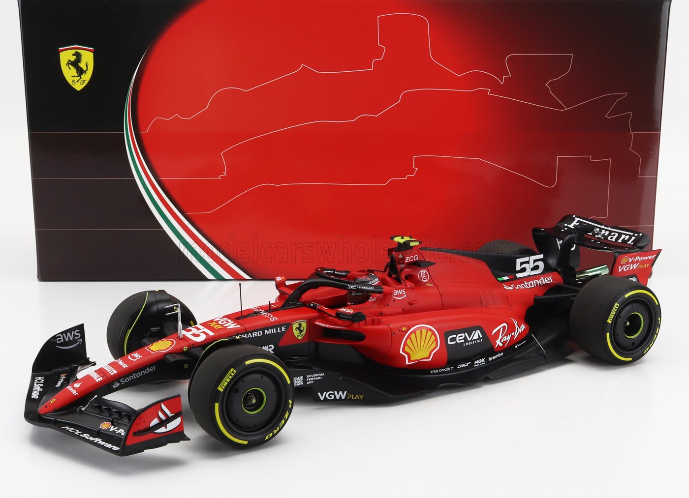 BBR-MODELS - 1/18 - FERRARI - F1 SF-23 TEAM SCUDERIA FERRARI N 55 BELGIUM GP 2023 CARLOS SAINZ - RED BLACK