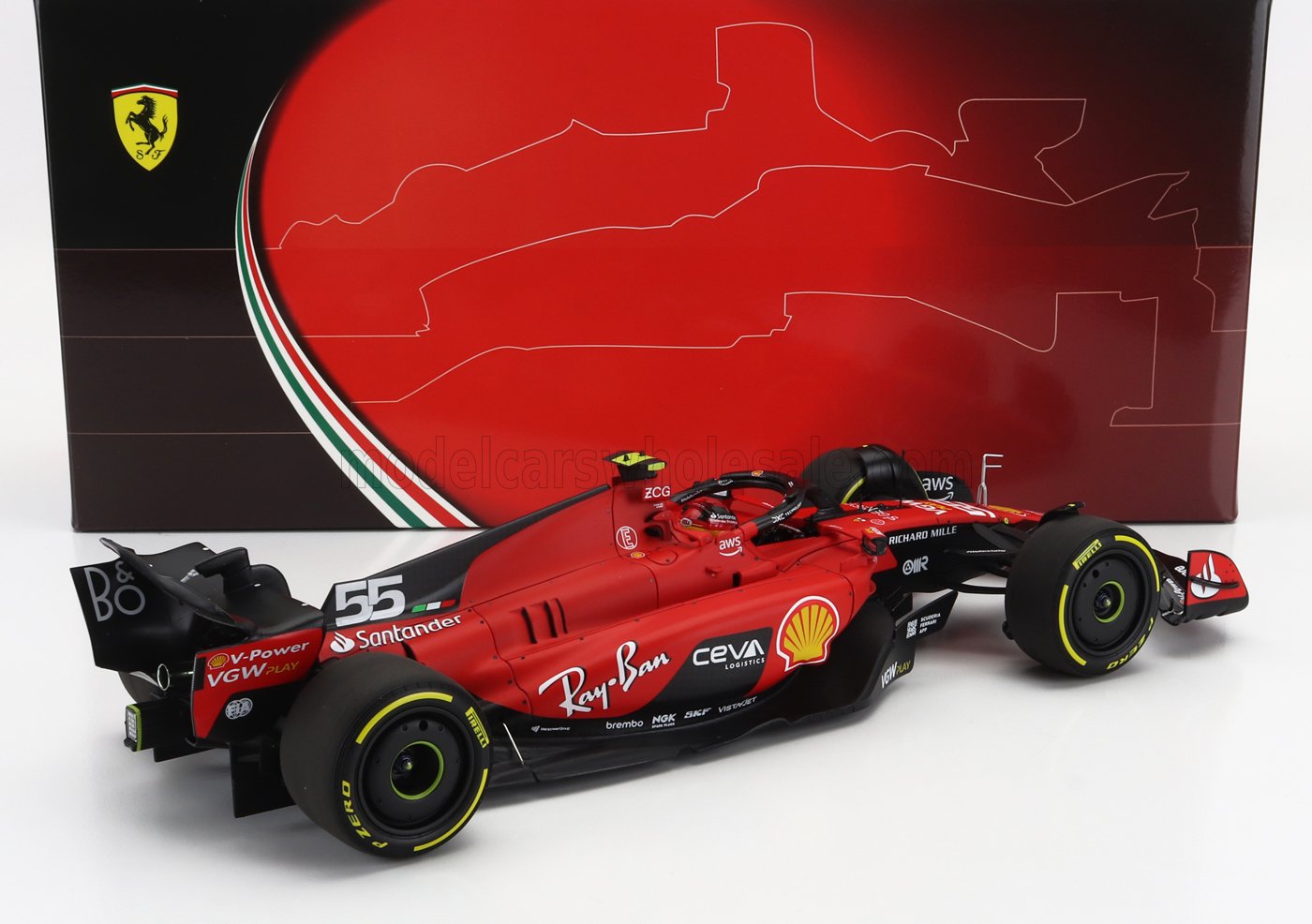 BBR-MODELS - 1/18 - FERRARI - F1 SF-23 TEAM SCUDERIA FERRARI N 55 BELGIUM GP 2023 CARLOS SAINZ - RED BLACK