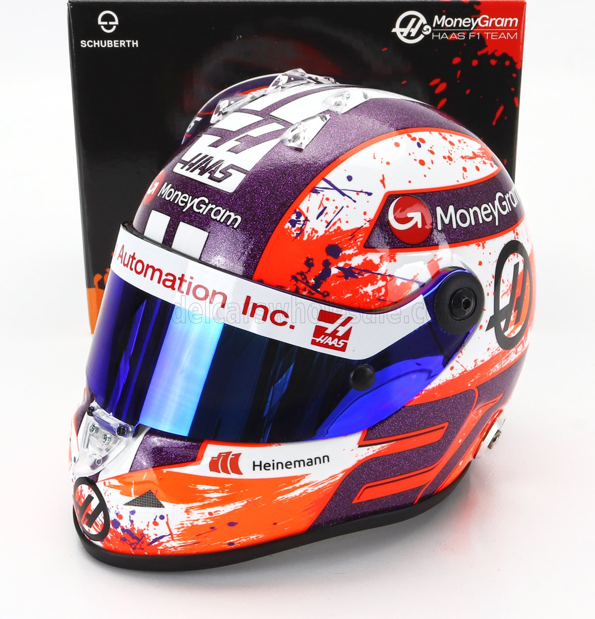 MINI HELMET - 1/2 - SCHUBERTH HELMET - CASCO HELMET F1 NICO HULKENBERG TEAM MONEYGRAM HAAS N 27 SEASON 2023 - WHITE ORANGE PURPLE