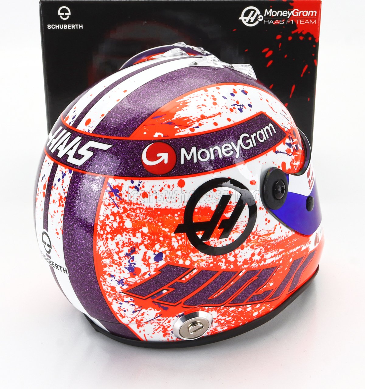 MINI HELMET - 1/2 - SCHUBERTH HELMET - CASCO HELMET F1 NICO HULKENBERG TEAM MONEYGRAM HAAS N 27 SEASON 2023 - WHITE ORANGE PURPLE