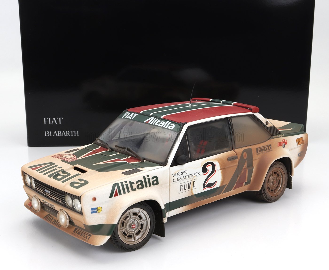 KYOSHO - 1/18 - FIAT - 131 ABARTH ALITALIA (dirty and night version) N 2 4th RALLY MONTECARLO 1978 WALTER ROHRL - CHRISTIAN GEISTDORFER - WHITE GREEN RED