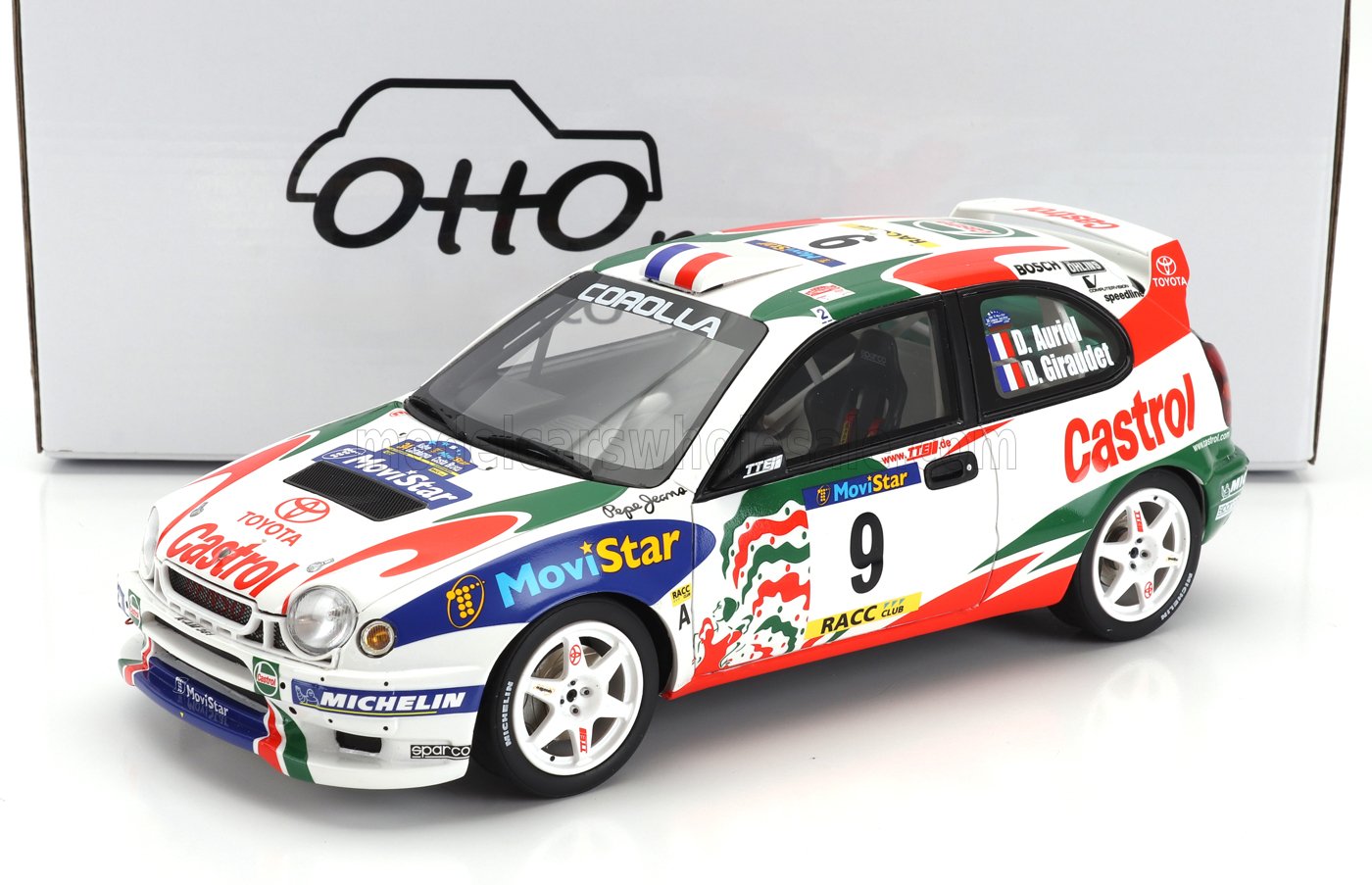 OTTO-MOBILE - 1/18 - TOYOTA - COROLLA WRC TEAM CASTROL N 9 WINNER RALLY CATALUNYA 1998 DIDIER AURIOL - DENIS GIRAUDET - WHITE BLUE RED