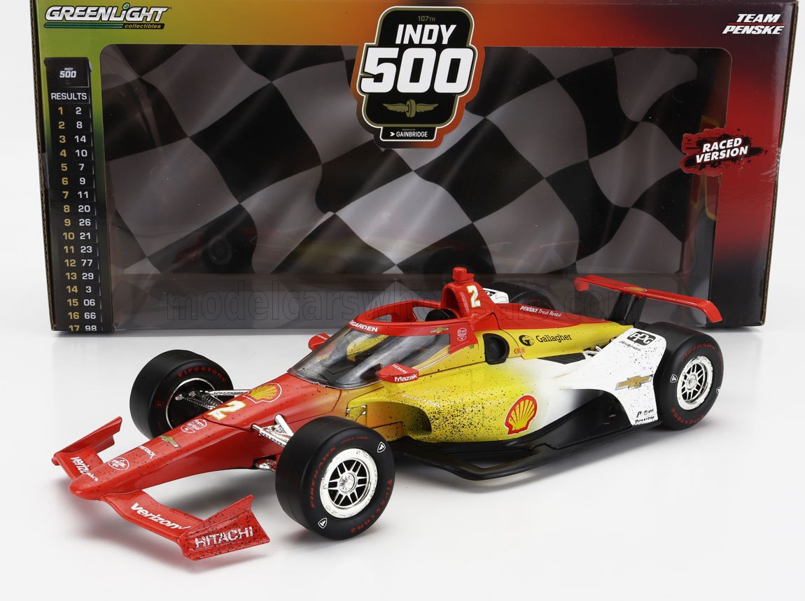 GREENLIGHT - 1/18 - CHEVROLET - TEAM PENSKE N 2 WINNER INDIANAPOLIS INDY 500 INDYCAR SERIES 2023 JOSEF NEWGARDEN - RED WHITE YELLOW