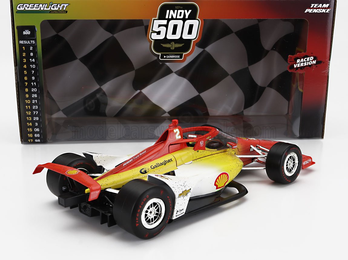 GREENLIGHT - 1/18 - CHEVROLET - TEAM PENSKE N 2 WINNER INDIANAPOLIS INDY 500 INDYCAR SERIES 2023 JOSEF NEWGARDEN - RED WHITE YELLOW