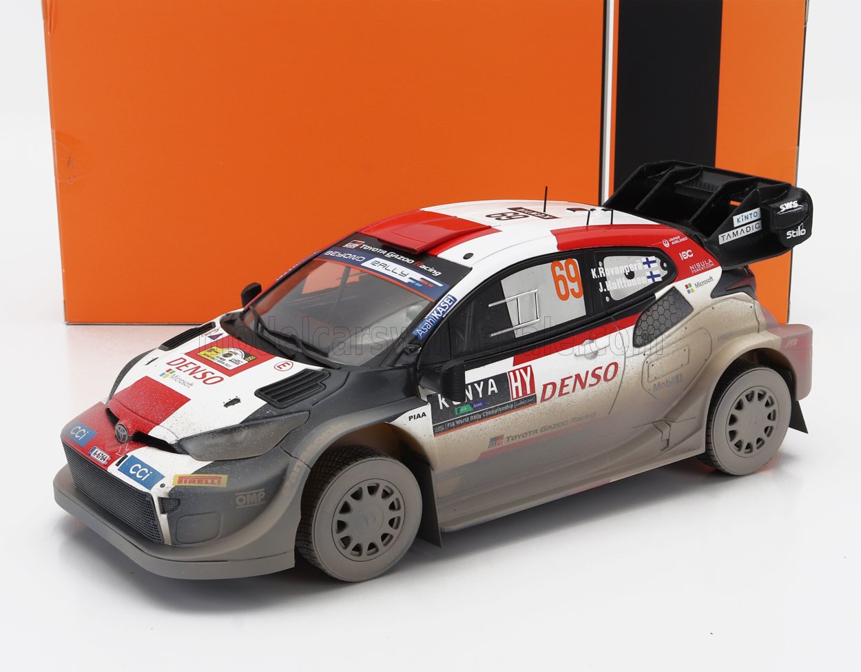 IXO-MODELS - 1/18 - TOYOTA - YARIS GR HYBRID RALLY1 TEAM TOYOTA GAZOO RACING WRT (dirty version) N 69 2nd RALLY SAFARI 2023 KALLE ROVANPERA - JONNE HALTTUNEN - WHITE RED BLACK