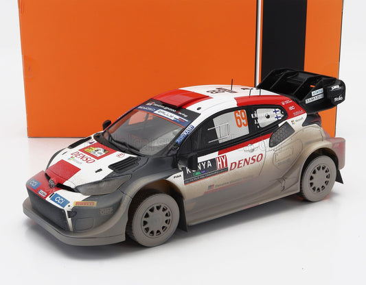 IXO-MODELS - 1/18 - TOYOTA - YARIS GR HYBRID RALLY1 TEAM TOYOTA GAZOO RACING WRT (dirty version) N 69 2nd RALLY SAFARI 2023 KALLE ROVANPERA - JONNE HALTTUNEN - WHITE RED BLACK