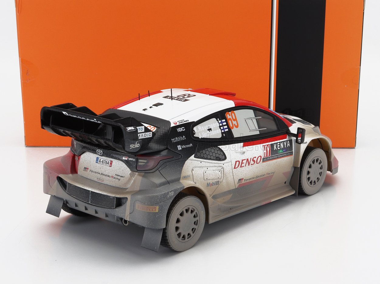 IXO-MODELS - 1/18 - TOYOTA - YARIS GR HYBRID RALLY1 TEAM TOYOTA GAZOO RACING WRT (dirty version) N 69 2nd RALLY SAFARI 2023 KALLE ROVANPERA - JONNE HALTTUNEN - WHITE RED BLACK