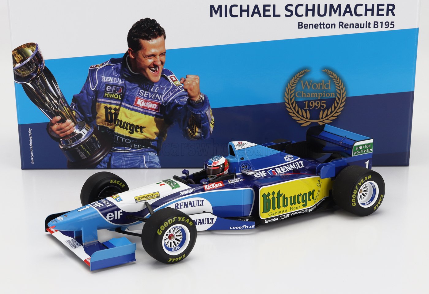 MINICHAMPS - 1/18 - BENETTON - F1 B195 TEAM MILD SEVEN RENAULT N 1 WORLD CHAMPION WINNER PACIFIC GP 1995 MICHAEL SCHUMACHER - BLUE YELLOW