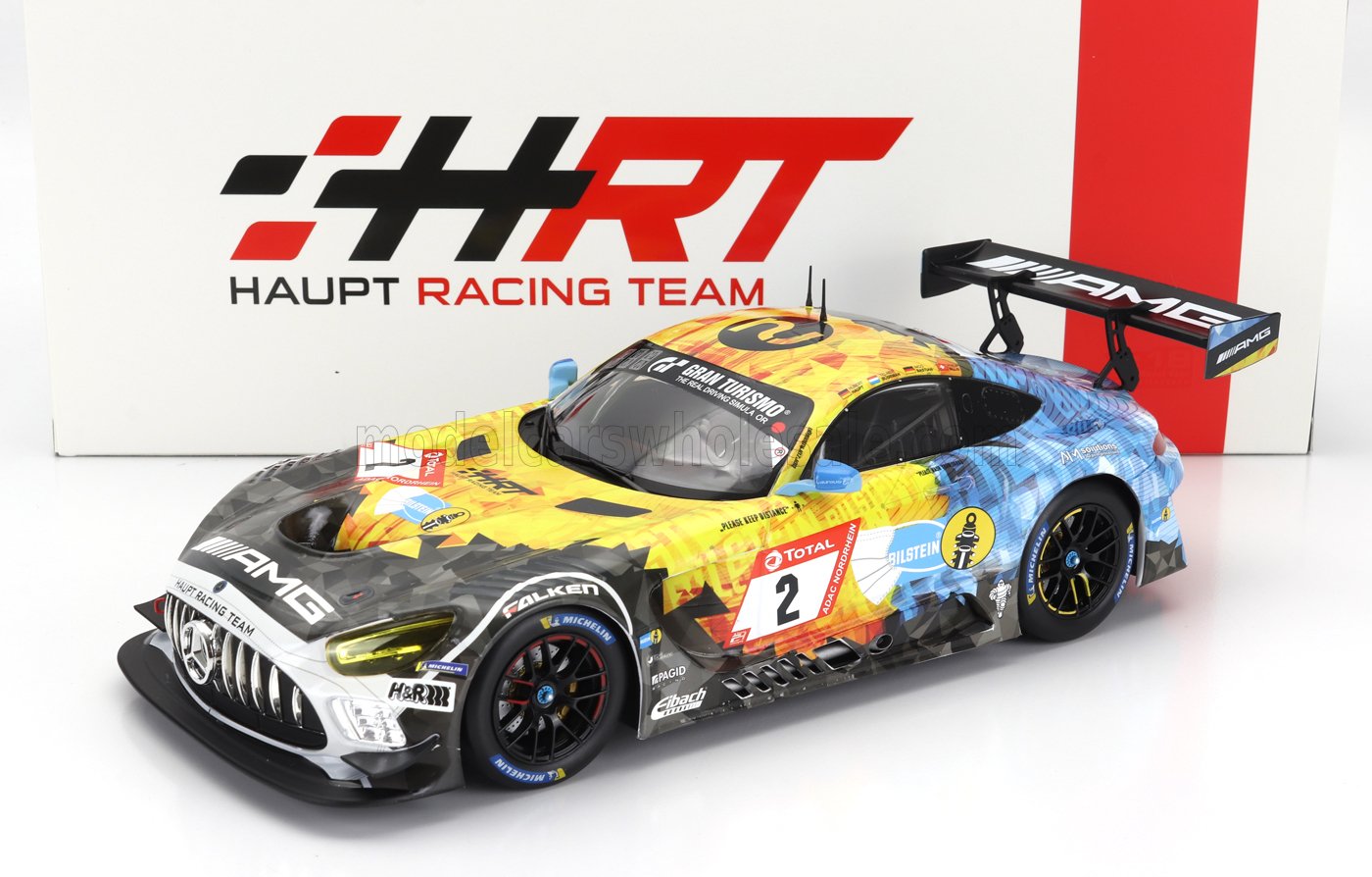 IXO-MODELS - 1/18 - MERCEDES BENZ - AMG GT3 EVO TEAM HRT N 2 24h NURBURGRING 2020 YELMER BUURMAN - HUBERT HAUPT - NICO BASTIAN - PHILIP ELLIS - YELLOW BLUE BLACK