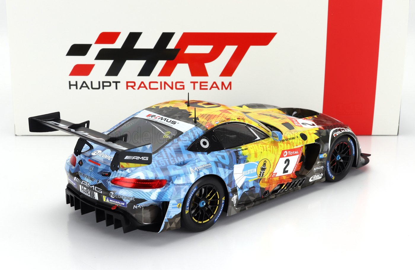 IXO-MODELS - 1/18 - MERCEDES BENZ - AMG GT3 EVO TEAM HRT N 2 24h NURBURGRING 2020 YELMER BUURMAN - HUBERT HAUPT - NICO BASTIAN - PHILIP ELLIS - YELLOW BLUE BLACK