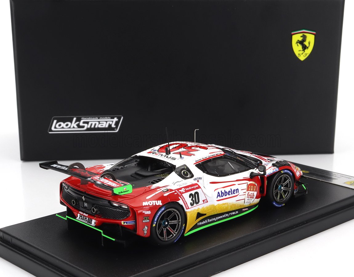 LOOKSMART - 1/43 - FERRARI - 296 GT3 3.0L TWIN TURBO V6 TEAM FRIKADELLI RACING N 30 WINNER 24h NURBURGRING 2023 EARL BAMBER - NICKY CATSBURG - FELIPE FERNANDEZ LASER - DAVID PITTARD - WHITE RED