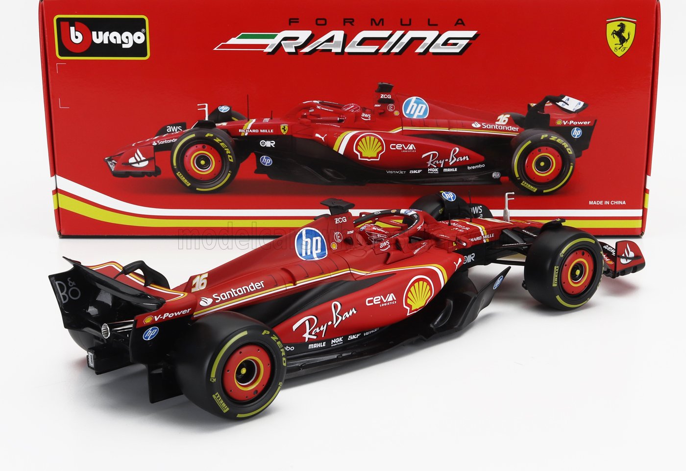 BURAGO - 1/18 - FERRARI - F1 SF-24 TEAM SCUDERIA FERRARI N 16 SEASON 2024 CHARLES LECLERC - RED BLACK