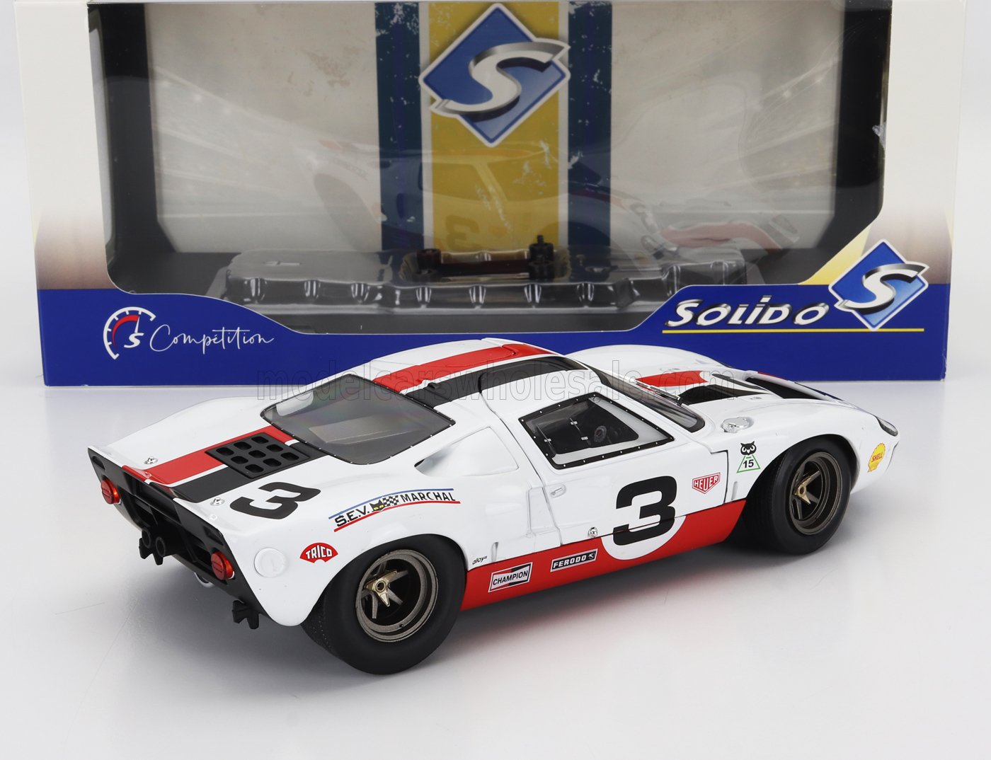 SOLIDO - 1/18 - FORD USA - GT40 MKI N 3 ERIC DEAN DESIGN 2015 - WHITE RED