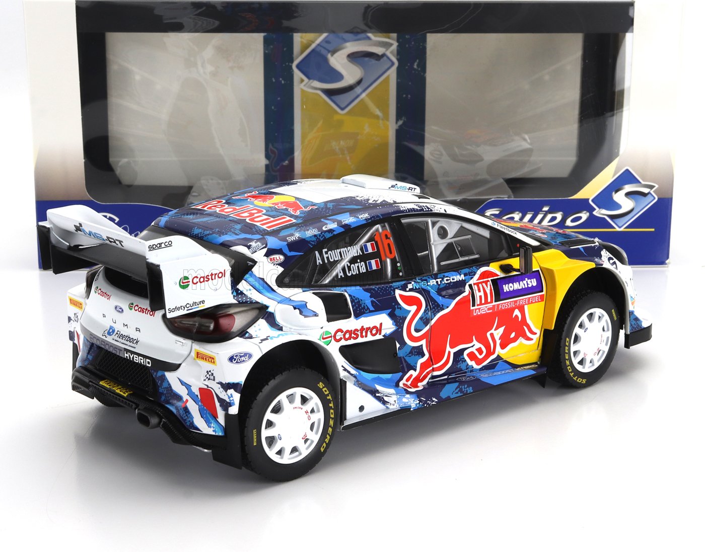 SOLIDO - 1/18 - FORD ENGLAND - PUMA RALLY1 TEAM M-SPORT FORD WORLD RALLY TEAM N 16 3rd RALLY SWEDEN 2024 ADRIEN FOURMAUX - ALEXANDRE CORIA - BLUE WHITE