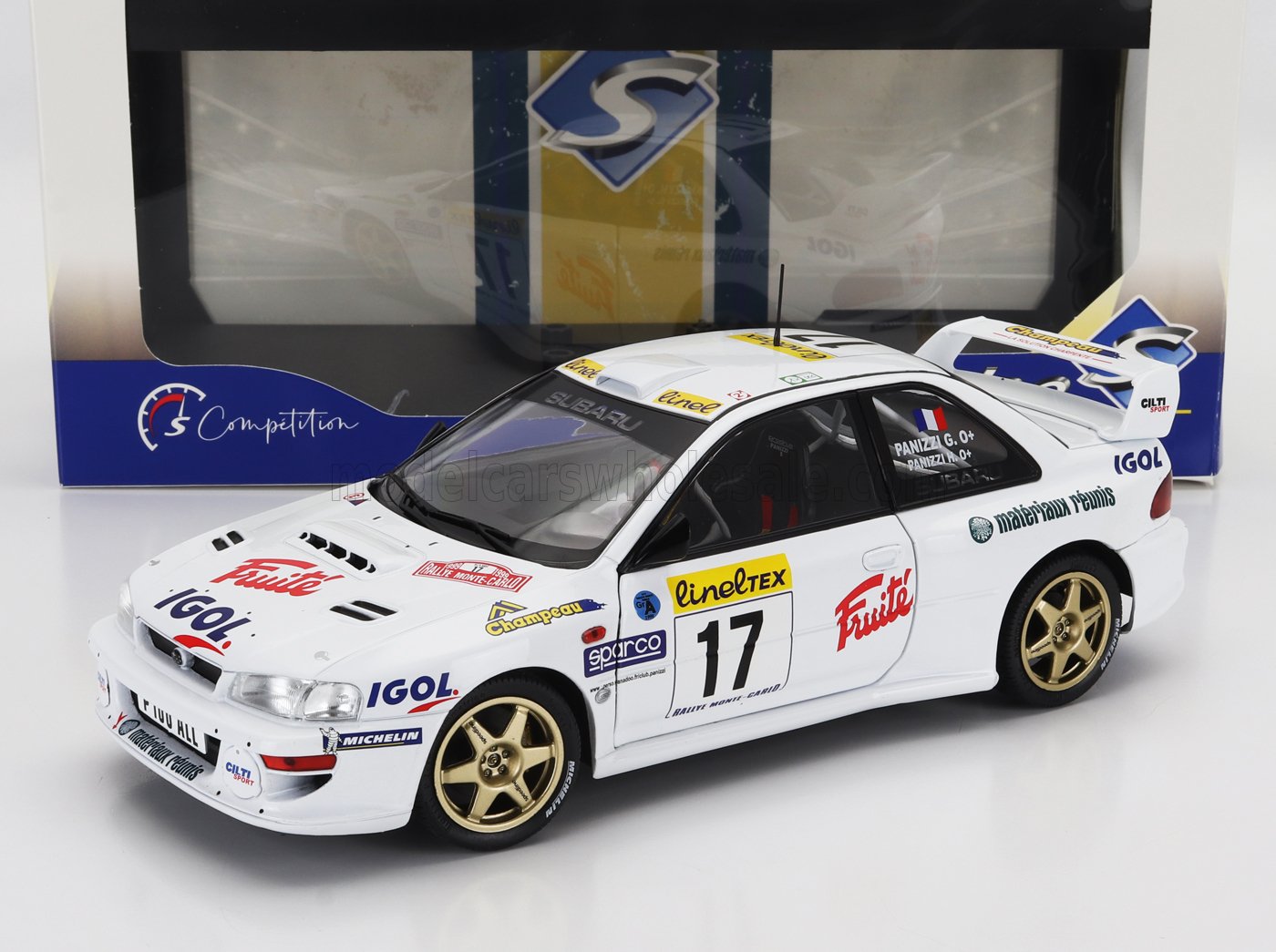 SOLIDO - 1/18 - SUBARU - IMPREZA WRC 22B N 17 RALLY MONTECARLO 1999 GILLES PANIZZI - HERVE PANIZZI - WHITE