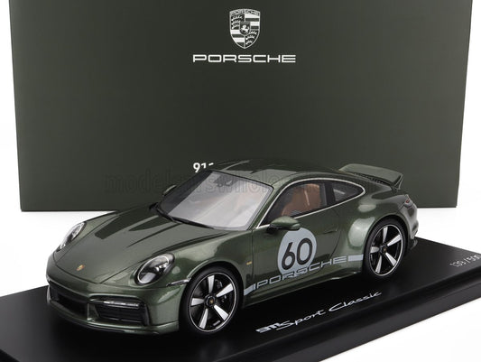 SPARK-MODEL - 1/18 - PORSCHE - 911 992 SPORT CLASSIC N 60 COUPE 2022 - CON VETRINA - WITH SHOWCASE - OAK GREEN