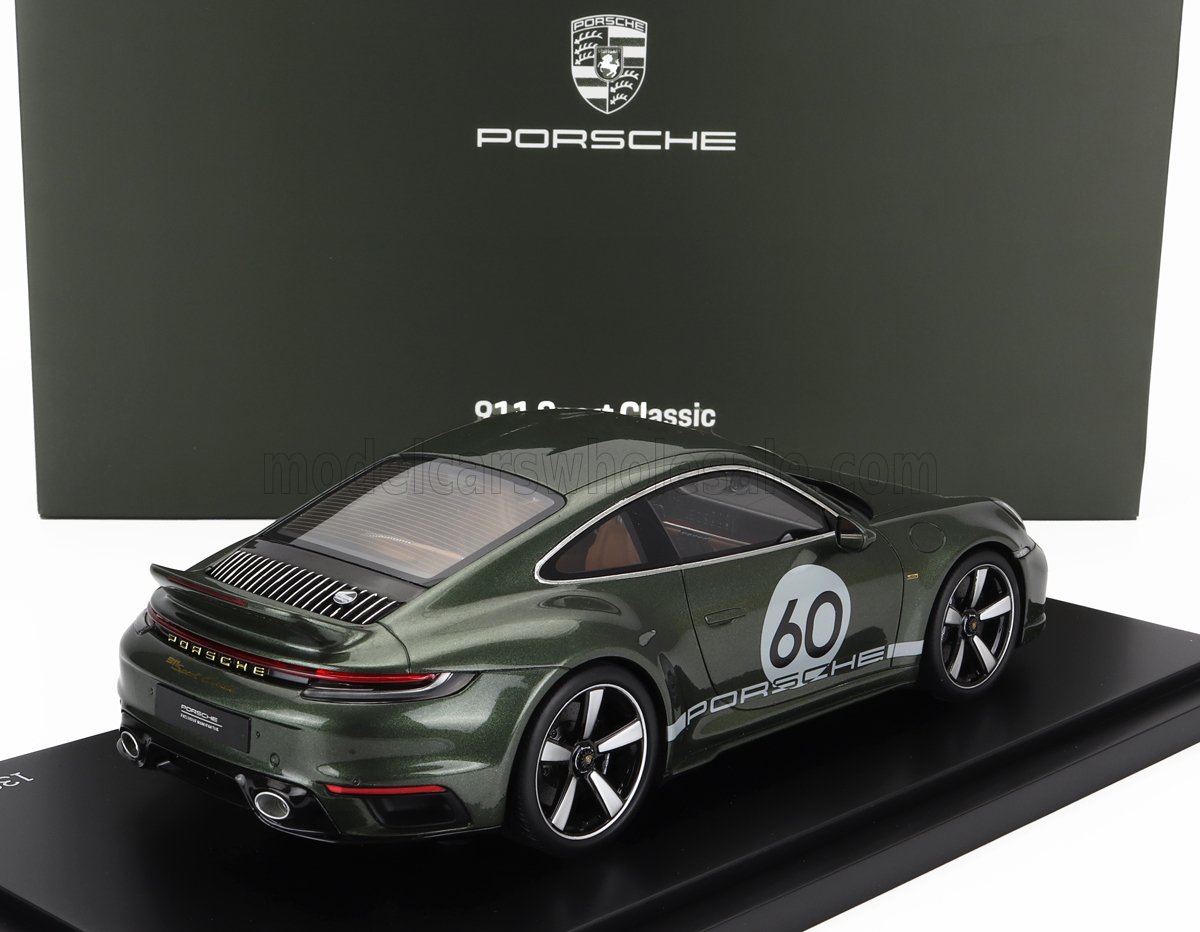 SPARK-MODEL - 1/18 - PORSCHE - 911 992 SPORT CLASSIC N 60 COUPE 2022 - CON VETRINA - WITH SHOWCASE - OAK GREEN